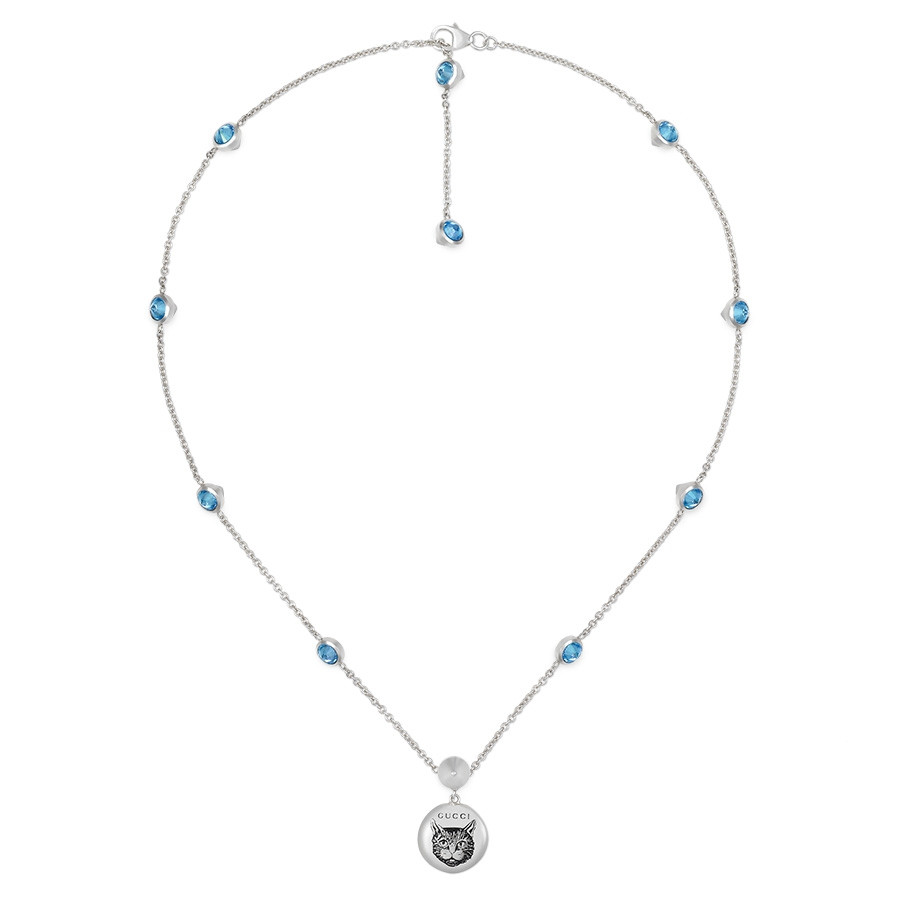 Blind For Love Silver Blue Zirconia Circle Pendant Necklace