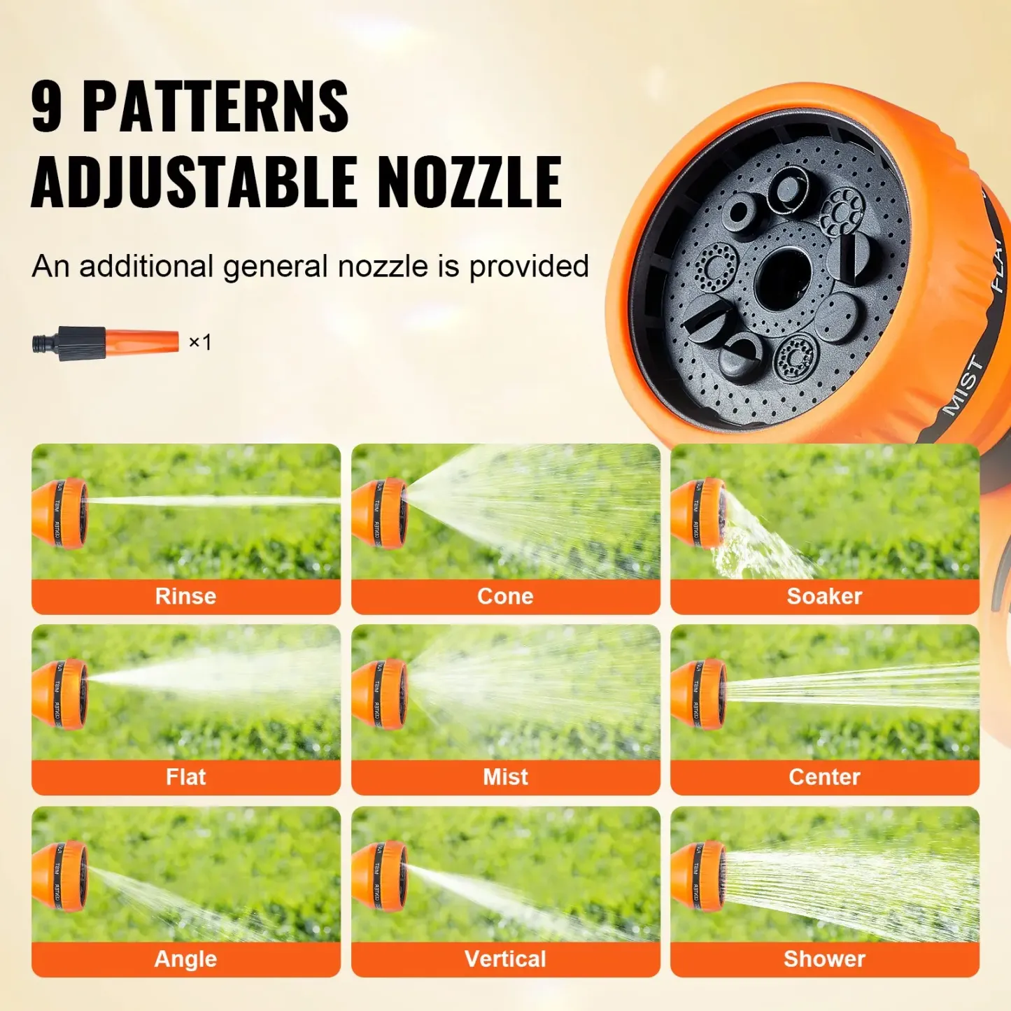 VEVOR Retractable Hose Reel, Various specifications, 100'x1/2" 180° Swivel with 9-Pattern Nozzle, Automatic Rewind, Lock at Any Length, Slow Return System