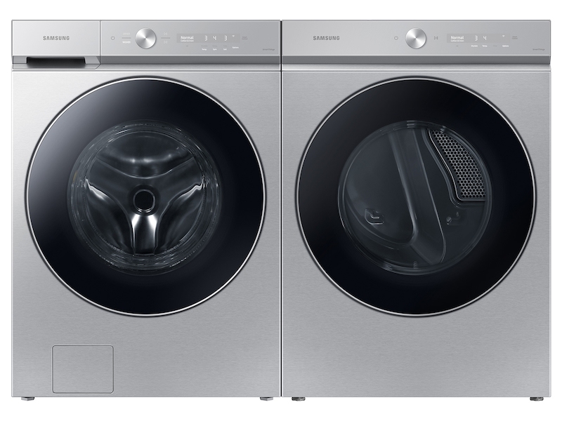 Bespoke Ultra Capacity Front Load Washer and Electric Dryer in Silver Steel