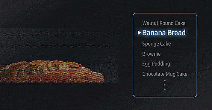 Banana bread being cooked in a Samsung Over the Range microwave