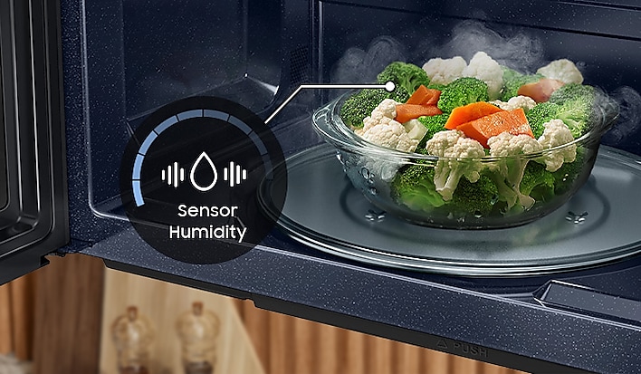 Steamed mixed vegetables inside Samsung Over the Range Microwave