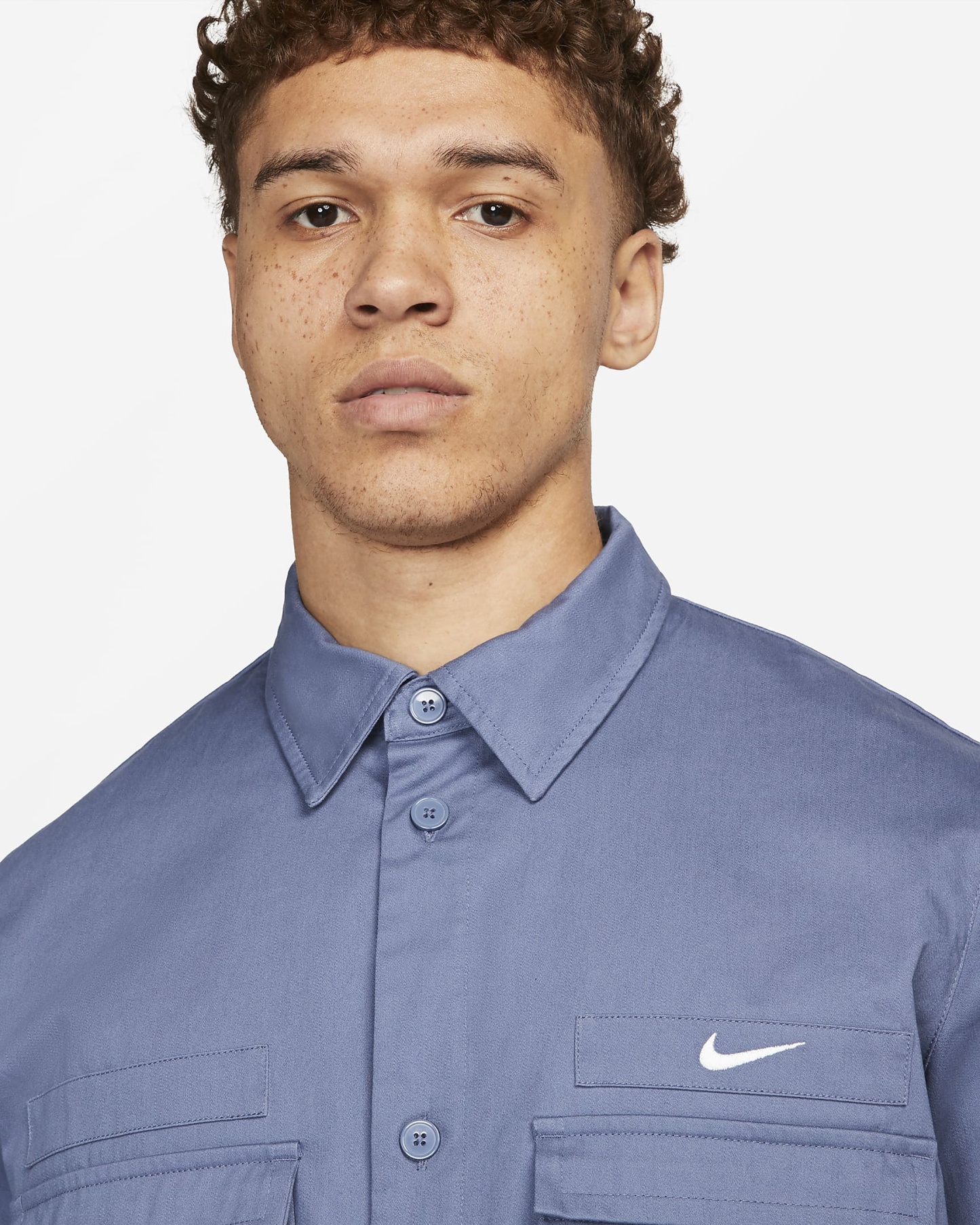 Men's Woven Military Short-Sleeve Button-Down Shirt