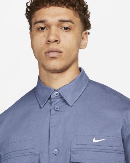 Men's Woven Military Short-Sleeve Button-Down Shirt