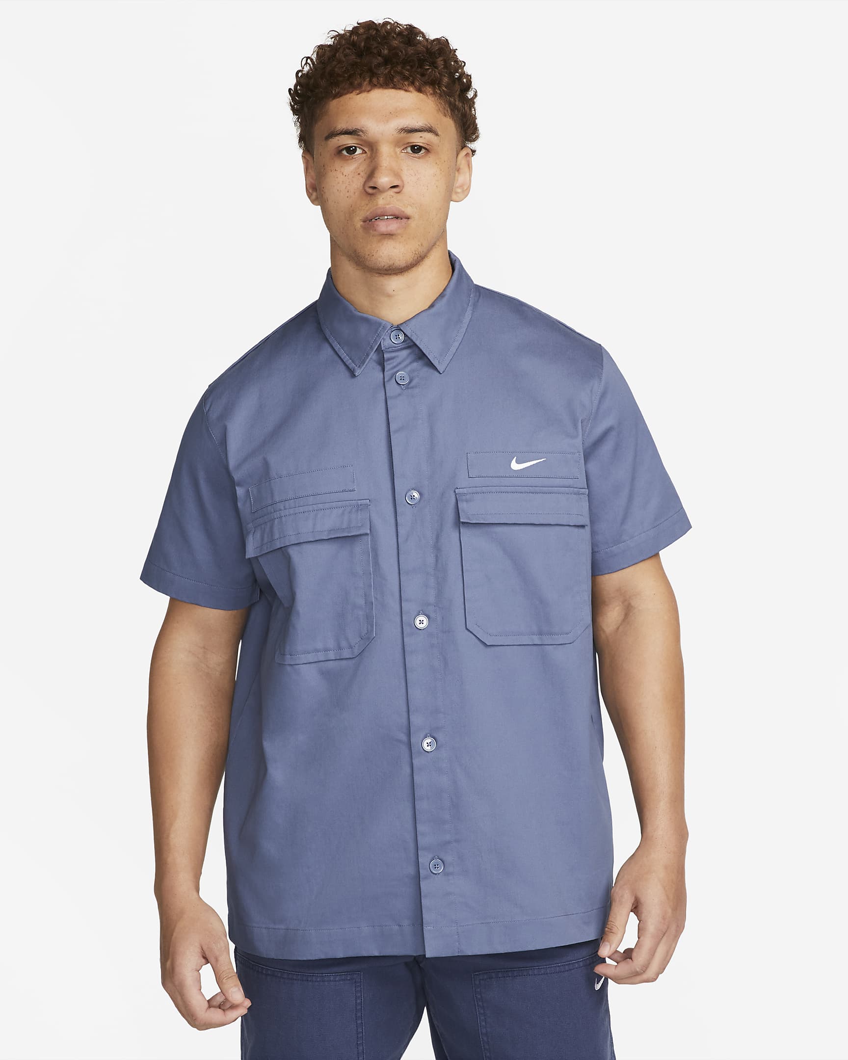 Men's Woven Military Short-Sleeve Button-Down Shirt