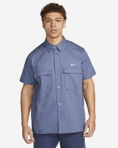 Men's Woven Military Short-Sleeve Button-Down Shirt