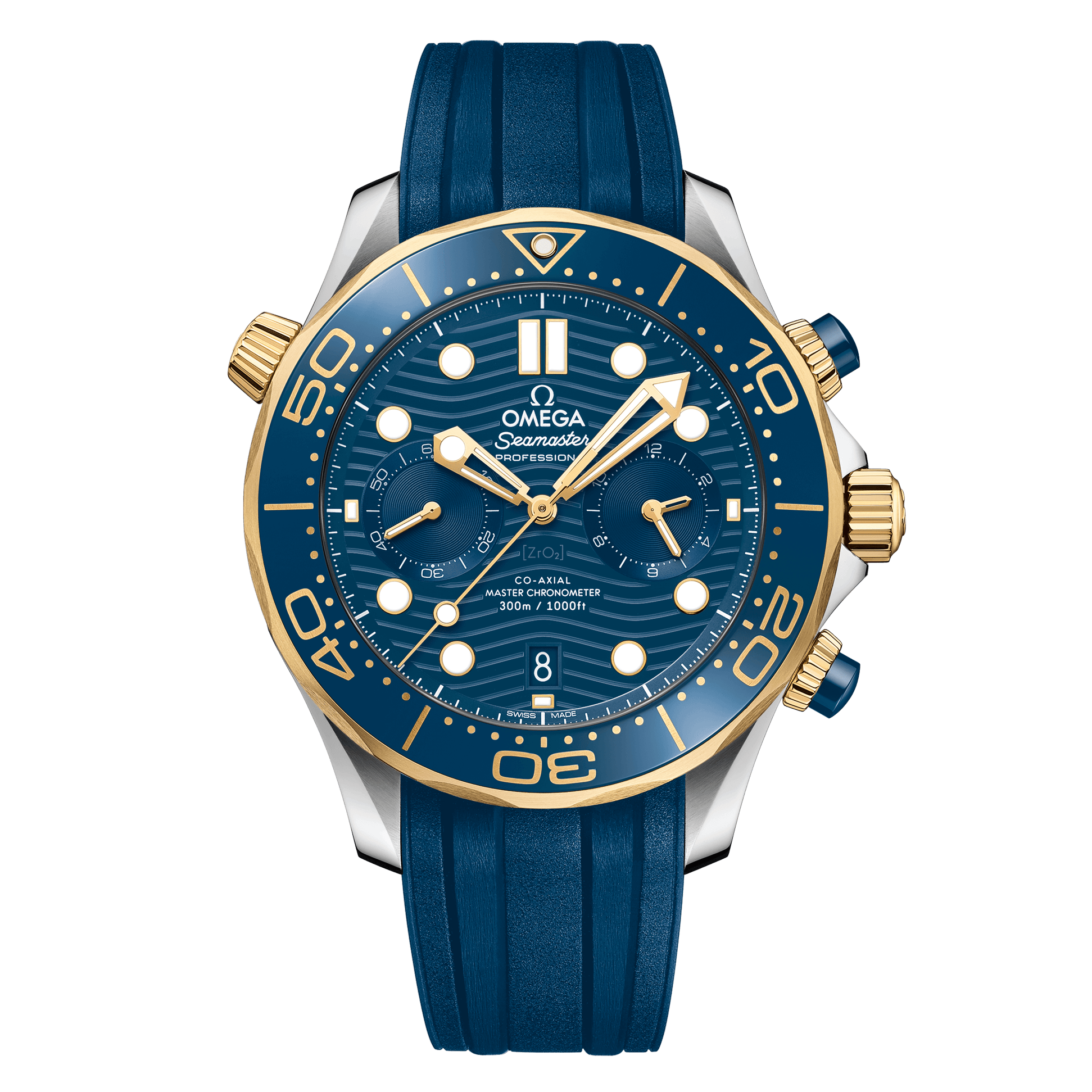 Omethtga Seamaster Diver 300m Co-Axial Master Chronometer Chronograph 44mm, Blue and Gold