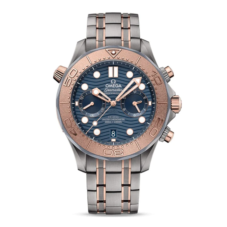 Omethtga Seamaster Diver 300m Co-Axial Master Chronometer Chronograph 44mm with Blue Dial