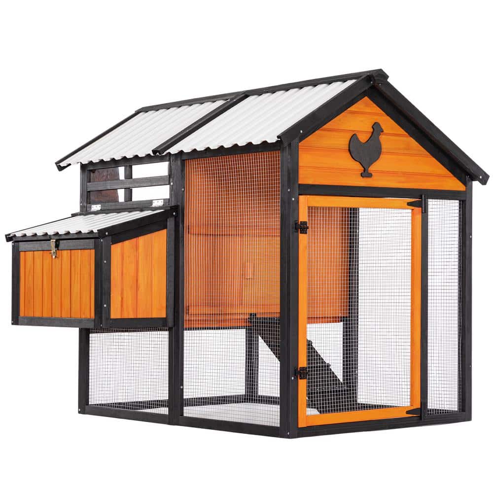 48.6 in. H Chicken Coop with Waterproof PVC Roof Removable Bottom for Easy Cleaning Suitable for 6-8 Chickens in Orange