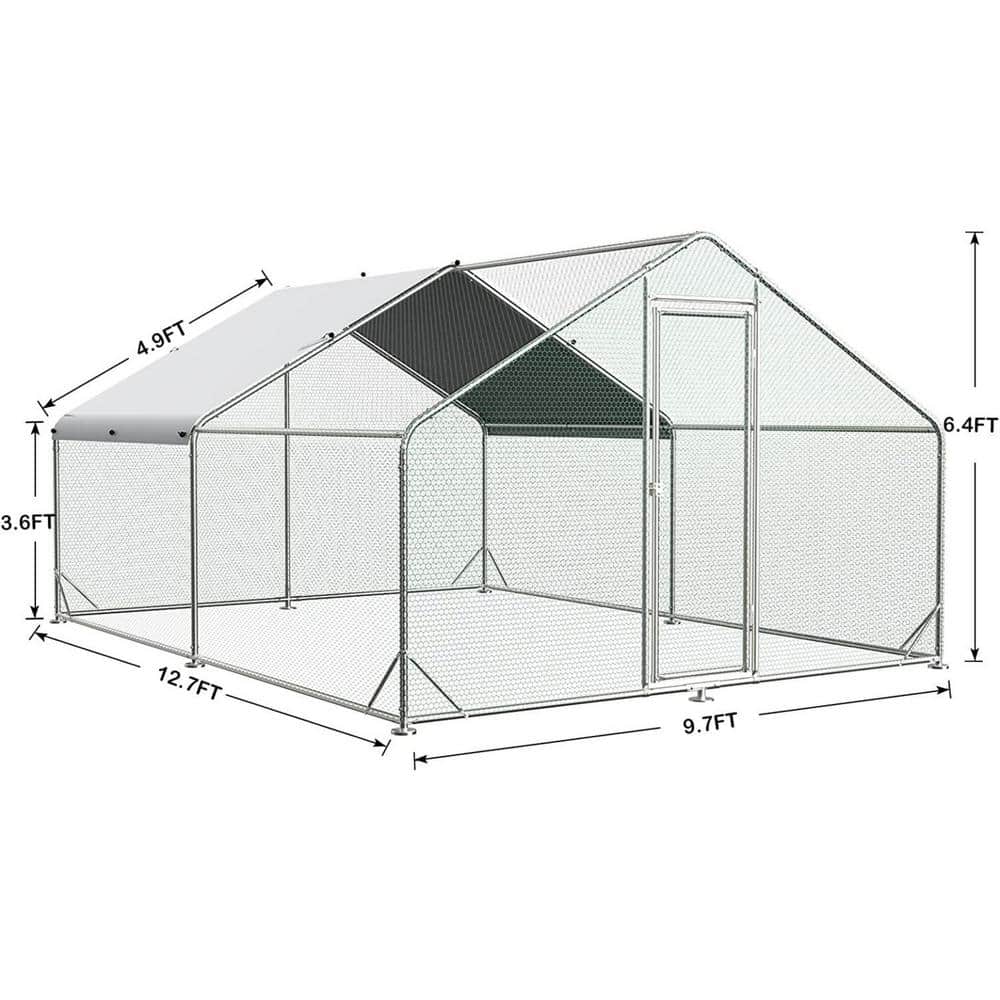  77 in. H x 158 in. W x 119 in. D Large Metal Chicken Coop Poultry Cage with Waterproof and Anti-Ultraviolet Cover Coop
