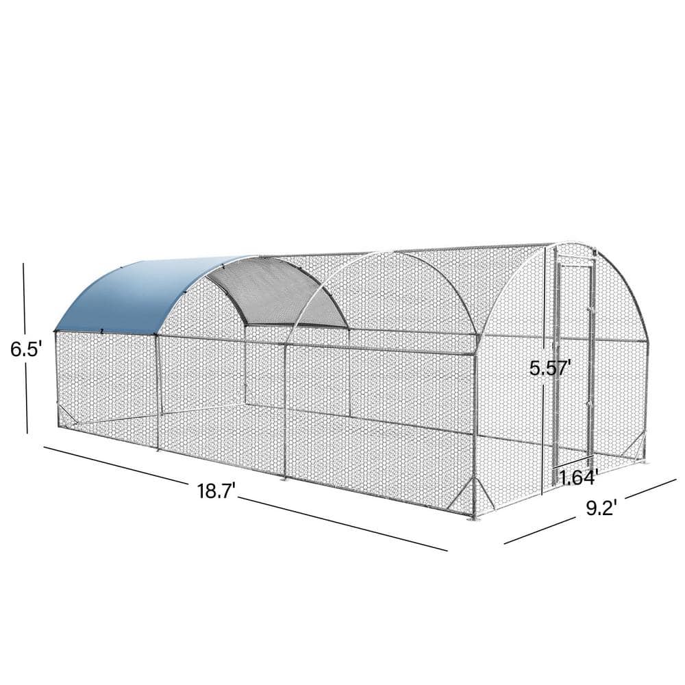  78 in. H x 225 in. W x 118 in. D Large Metal Chicken Coop Poultry Cage with Waterproof and UV Protection Cover Coop