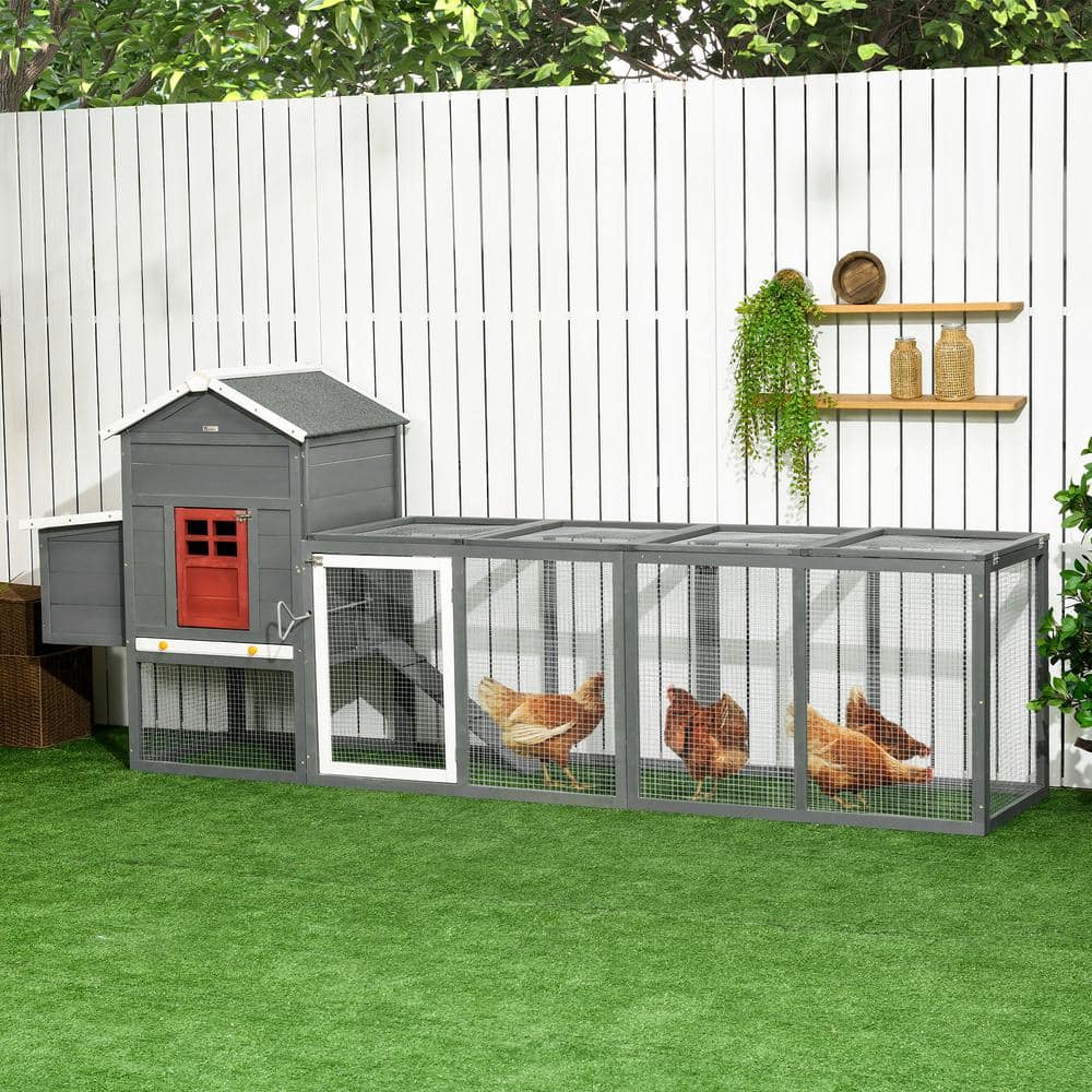  118 in. Extra Large Chicken Coop with Asphalt Roof Poultry Fencing Gray