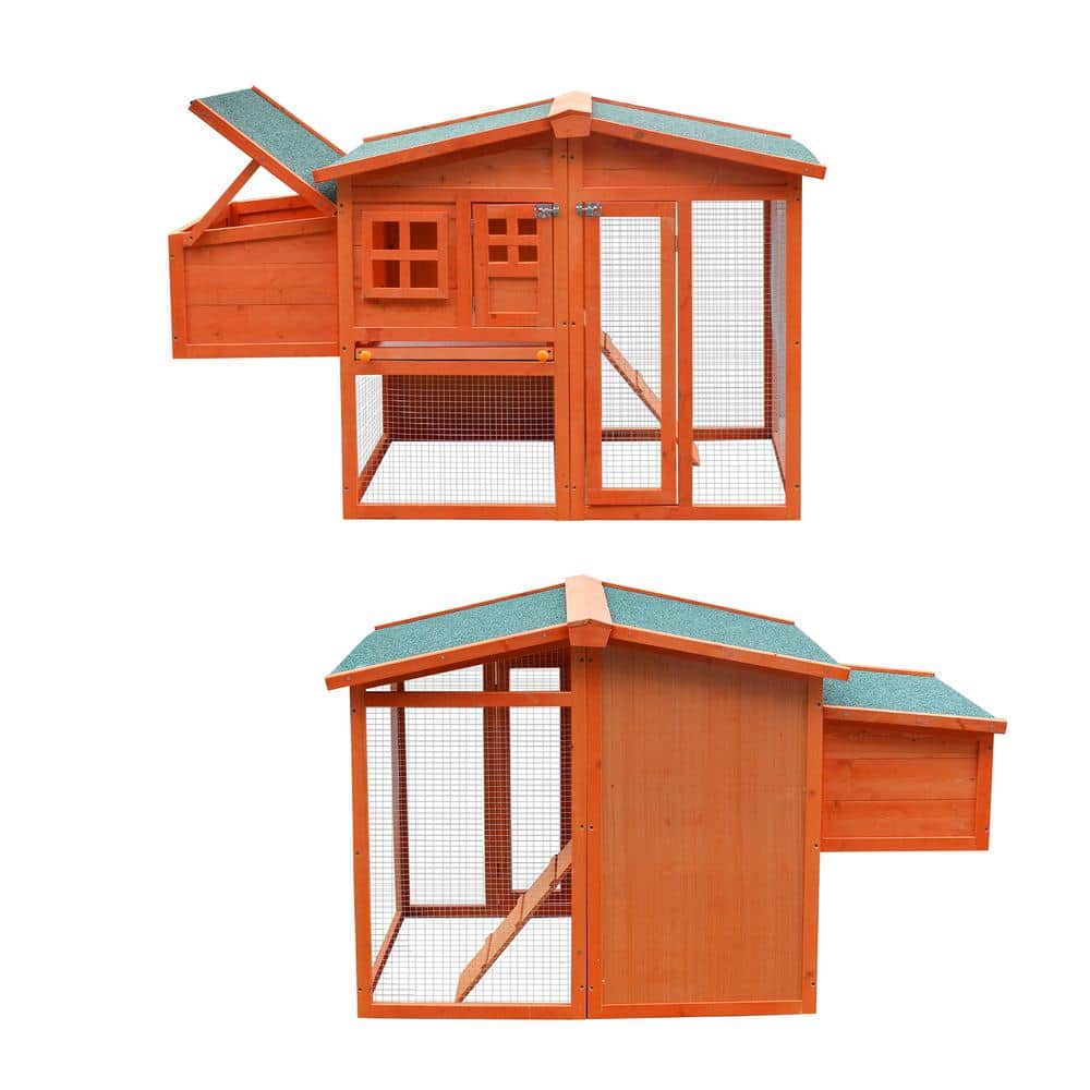 56.2 in. W Chicken Coop Waterproof Outdoor Large Chicken House for 4 Chickens Removable Tray Nesting Box Wire Fence