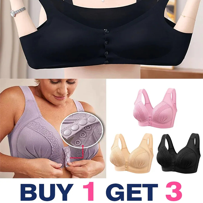BUY 1 GET 2 FREE-2023 Front Button Breathable Skin-Friendly Cotton Bra