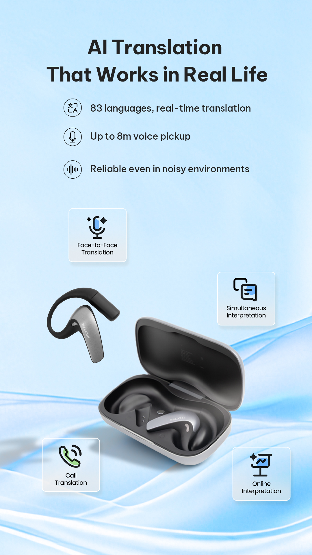 iFLYTEK AI Translation Earbuds | Simultaneous for 60+ Languages