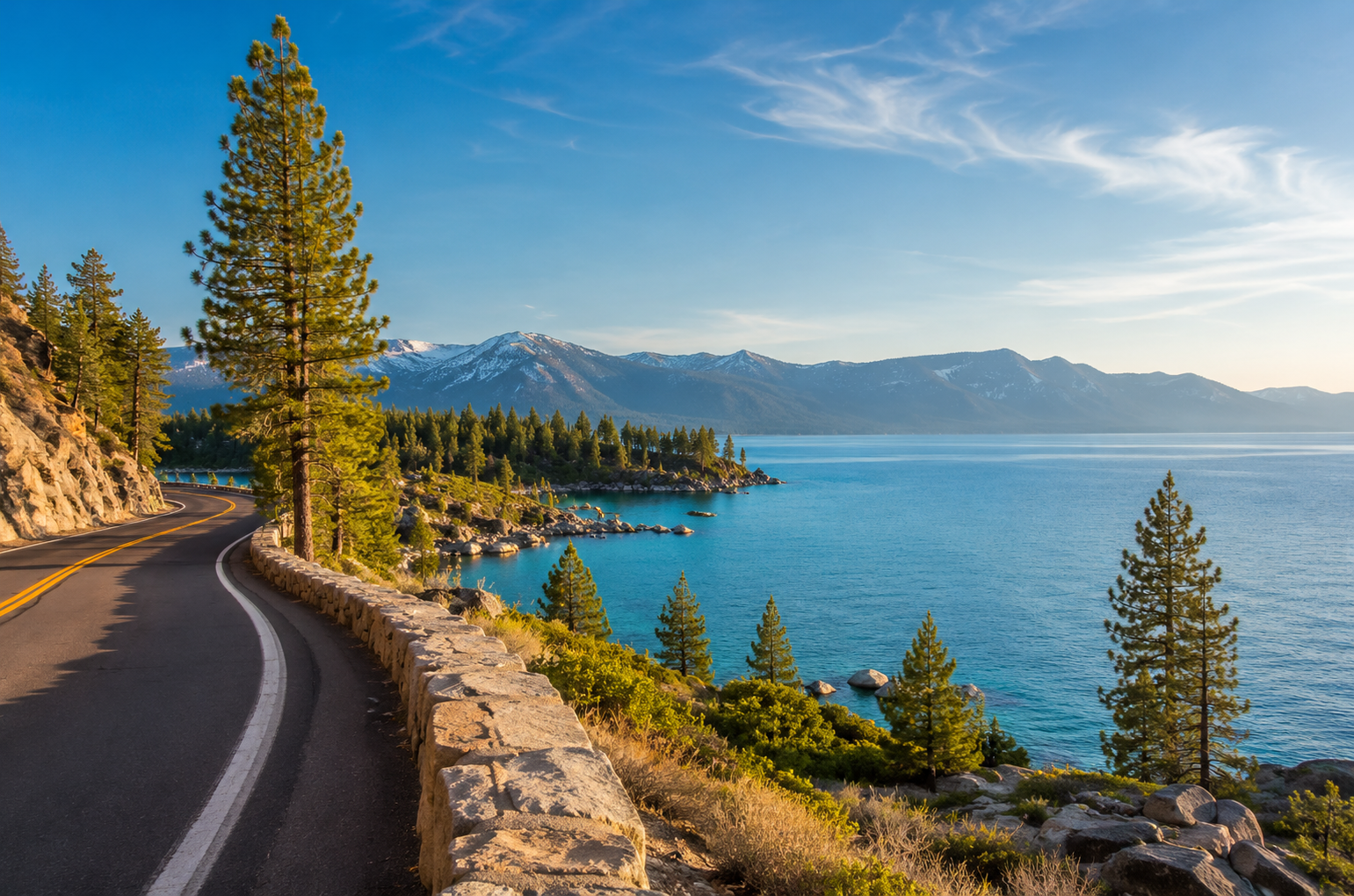 Lake Tahoe scenic road and mountain view