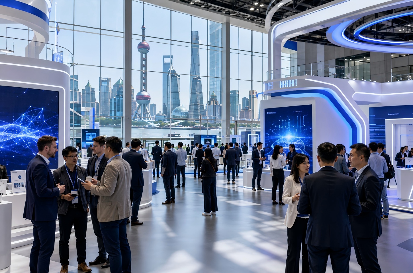 Shanghai AI expo exterior with visitors