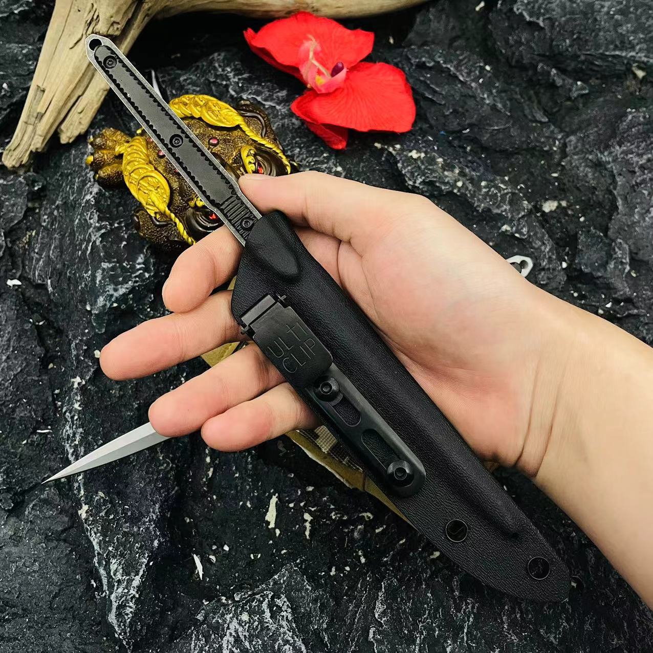 Needle-Point Tactical Fixed Blade Utility Knife with Kydex-Style Sheath