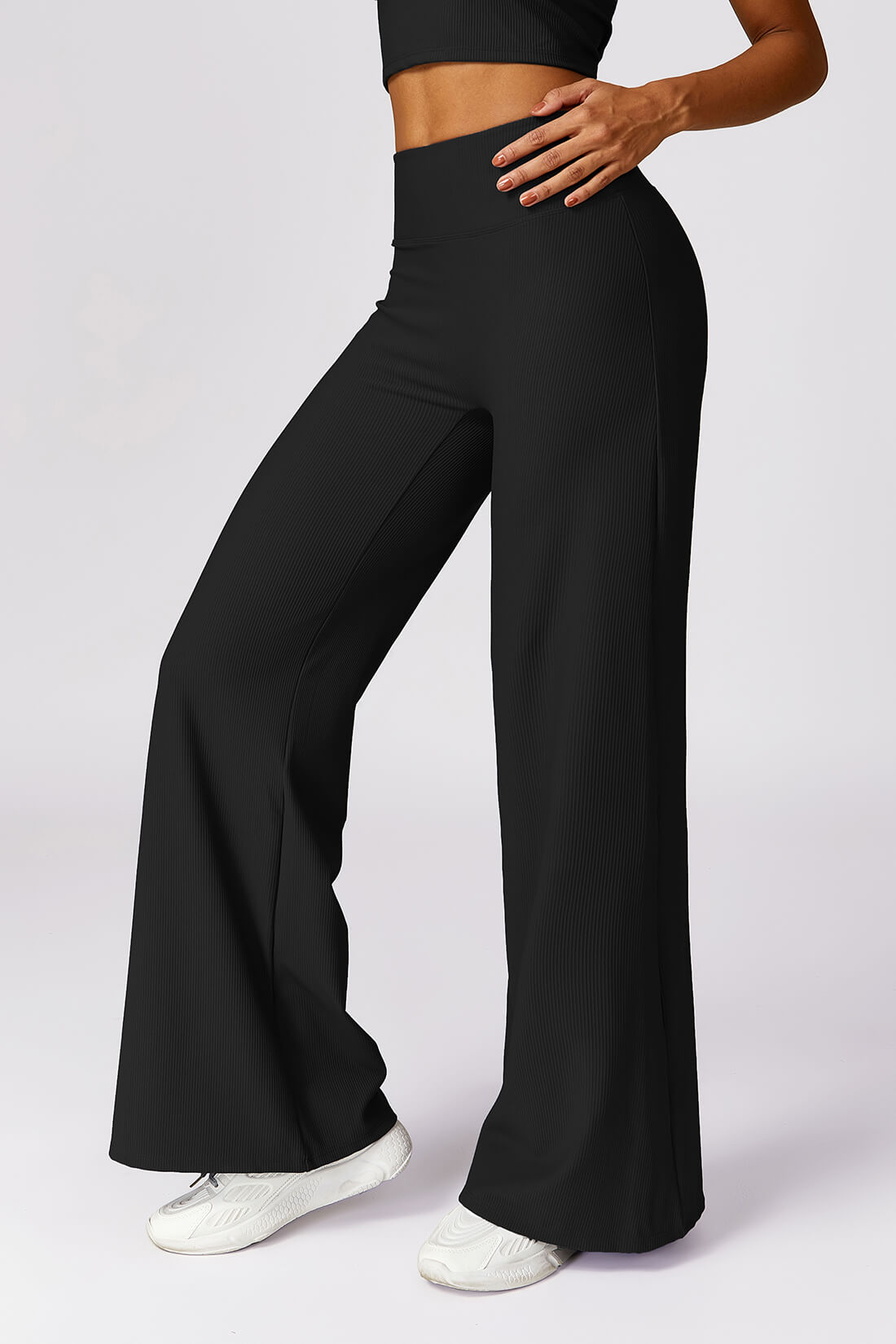 Micro Ribbed Solid Color Wide Leg Pant