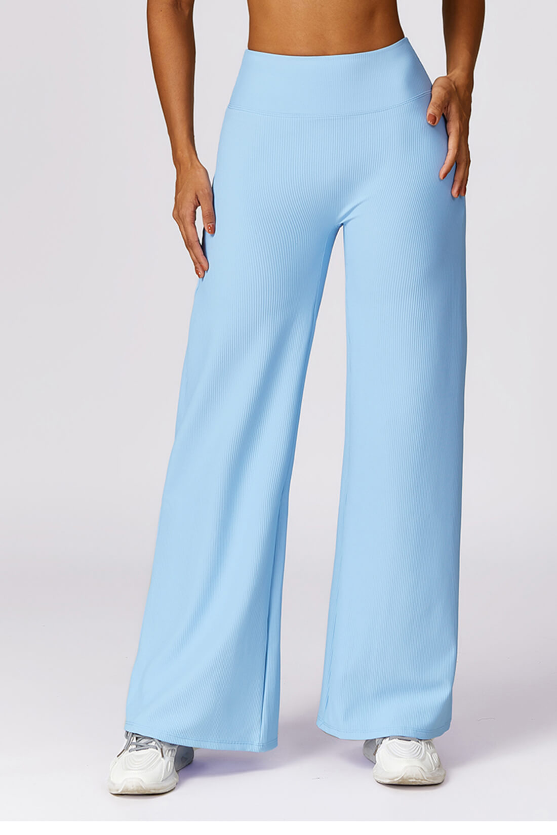 Micro Ribbed Solid Color Wide Leg Pant