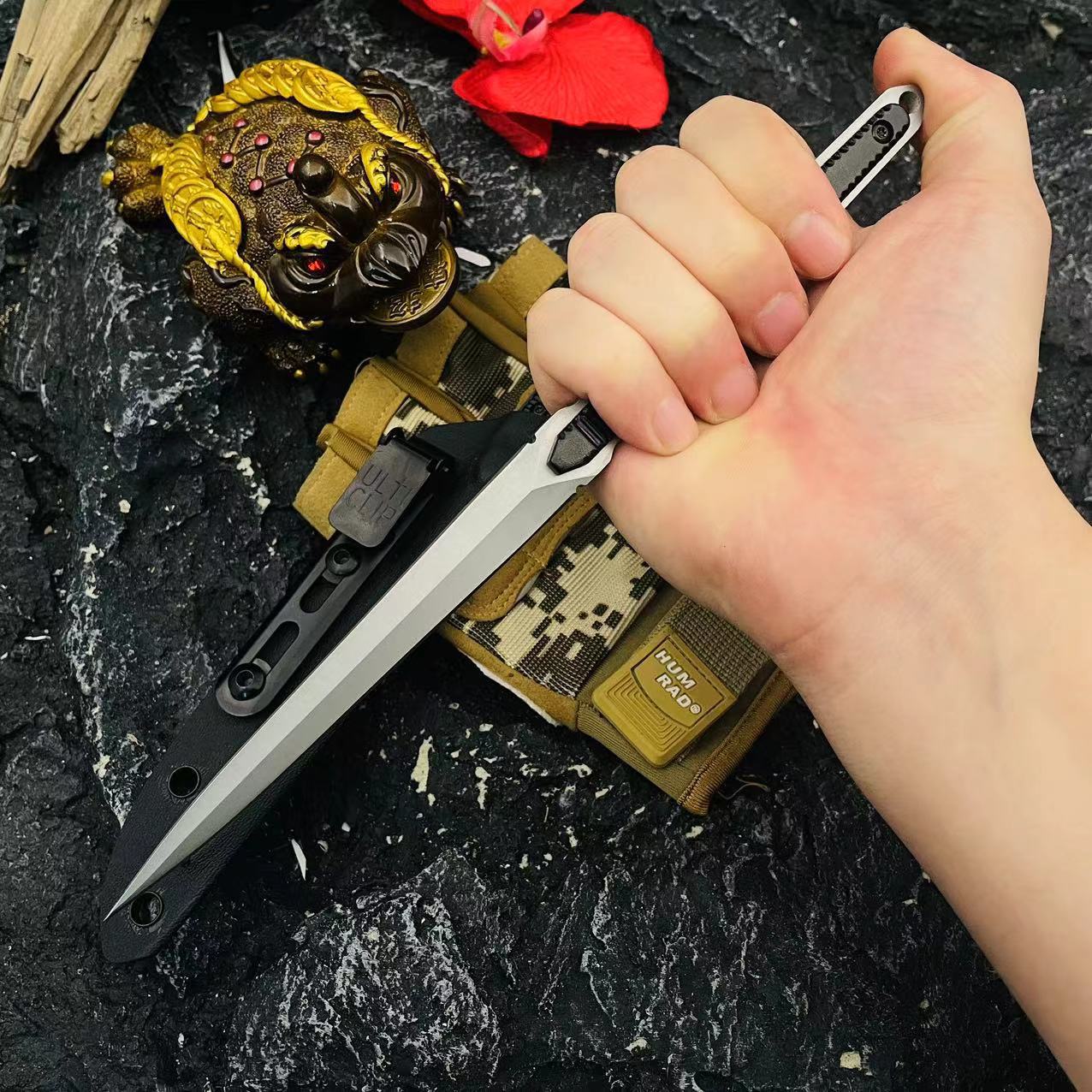 Needle-Point Tactical Fixed Blade Utility Knife with Kydex-Style Sheath