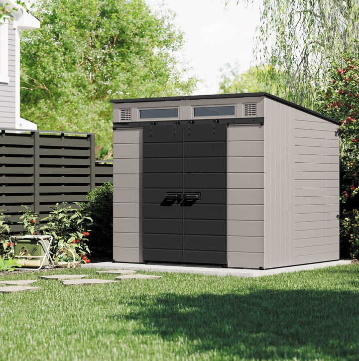 Sunthtcast Modernist 8’x7’ Dual Barn Door Storage Shed