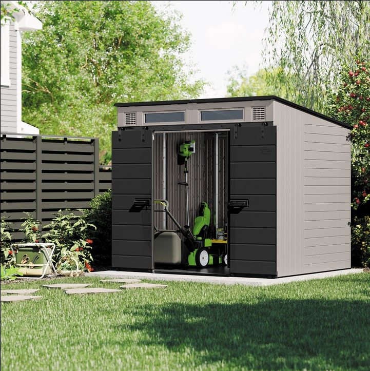 Sunthtcast Modernist 8’x7’ Dual Barn Door Storage Shed