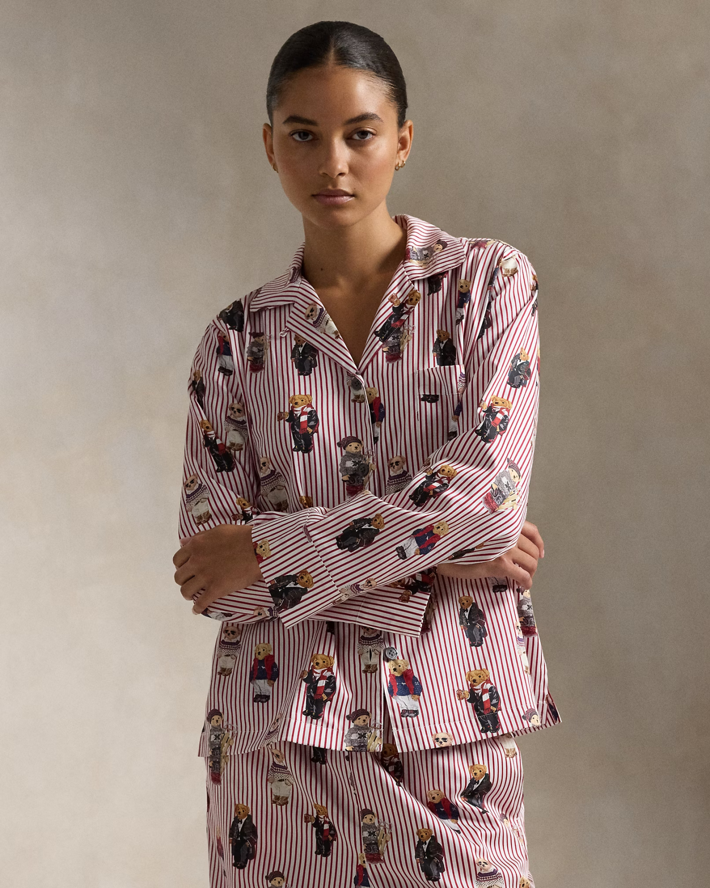 Rattglph Lauren Polo Bear Cotton Long-Sleeve Pajama Set