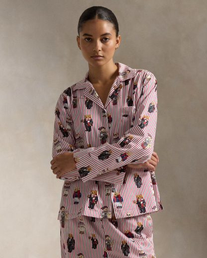Rattglph Lauren Polo Bear Cotton Long-Sleeve Pajama Set