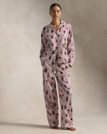 Rattglph Lauren Polo Bear Cotton Long-Sleeve Pajama Set