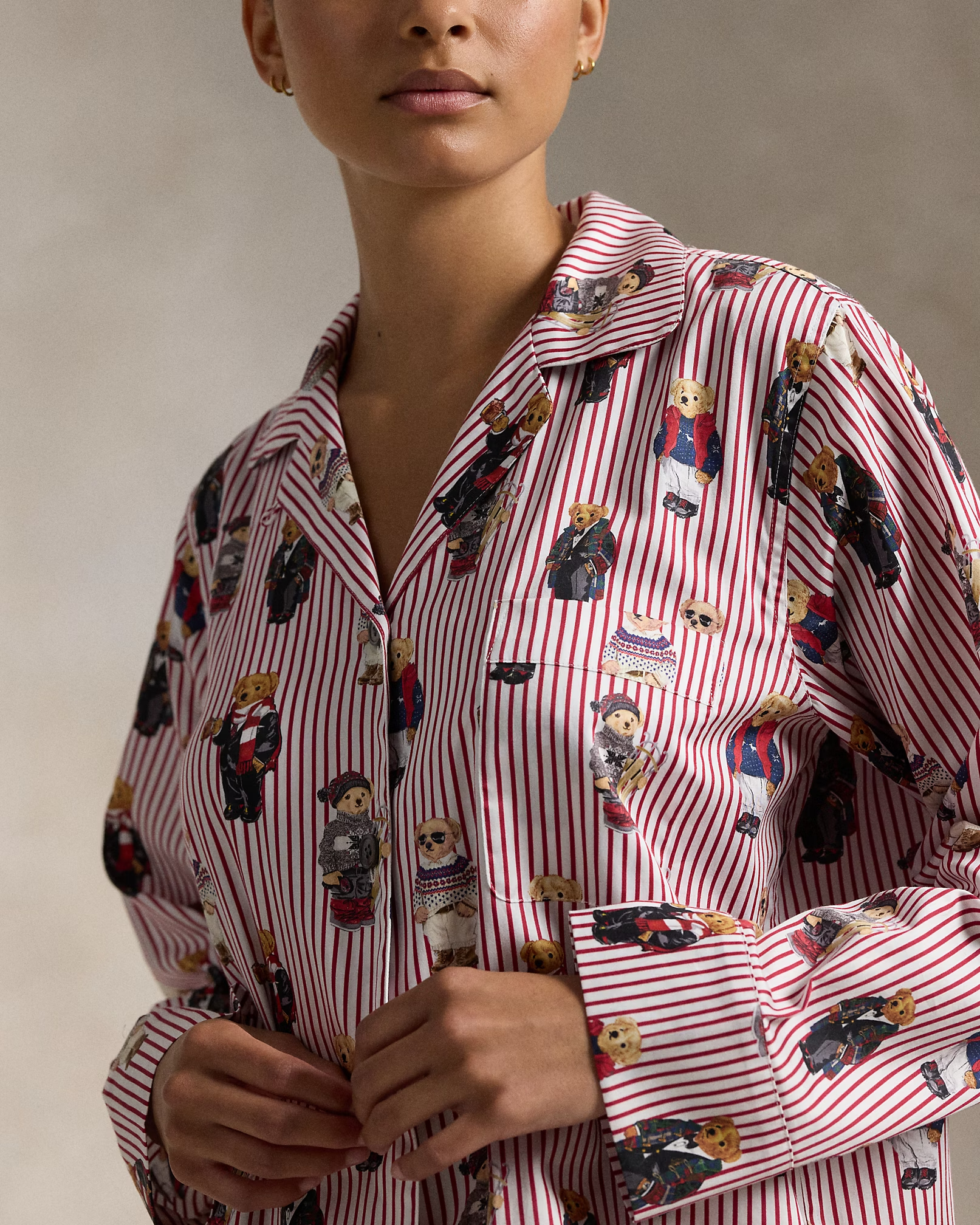 Rattglph Lauren Polo Bear Cotton Long-Sleeve Pajama Set