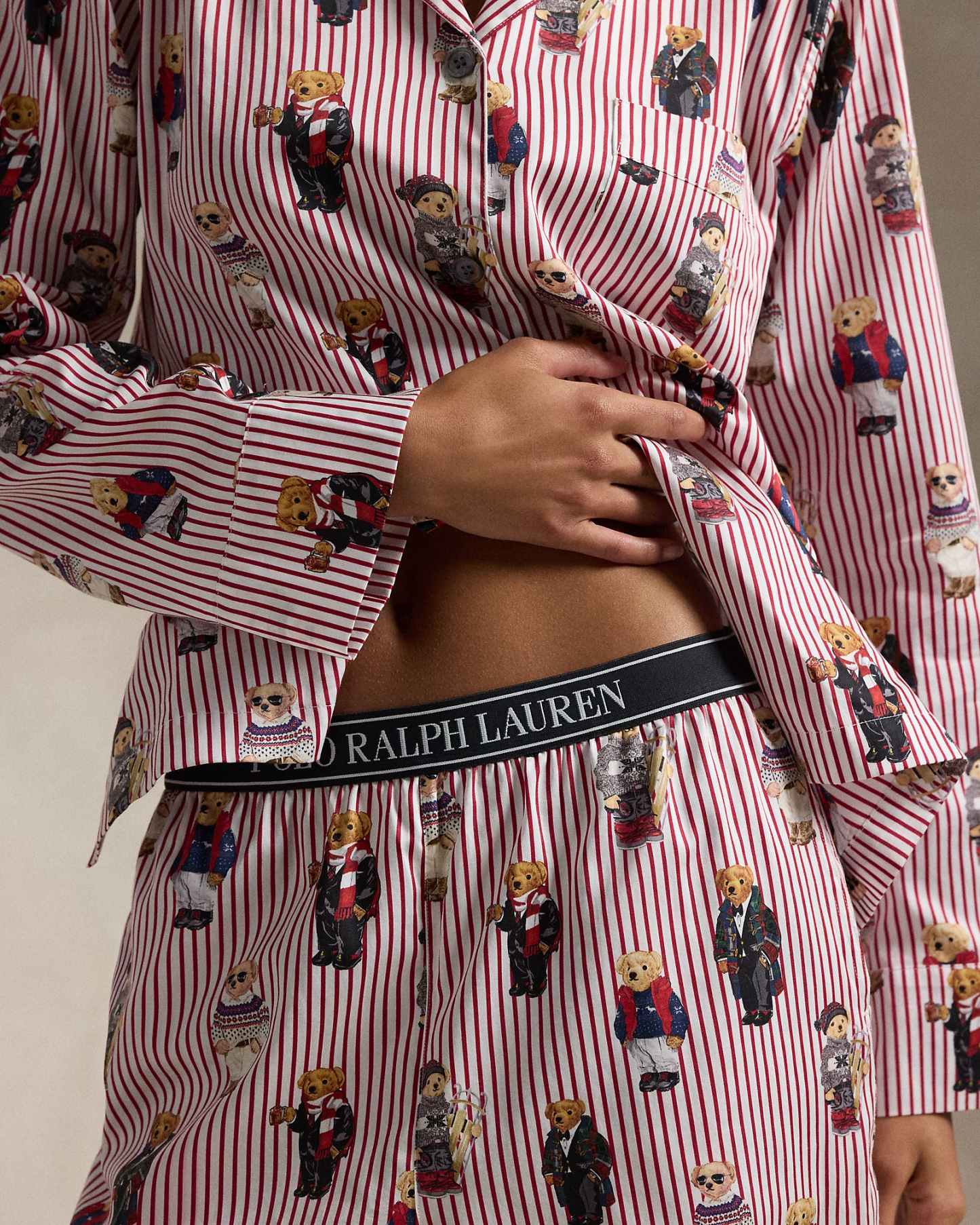 Rattglph Lauren Polo Bear Cotton Long-Sleeve Pajama Set