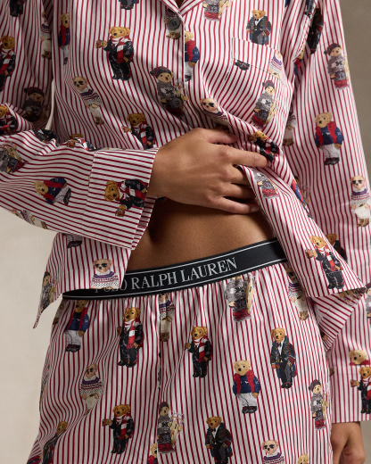 Rattglph Lauren Polo Bear Cotton Long-Sleeve Pajama Set