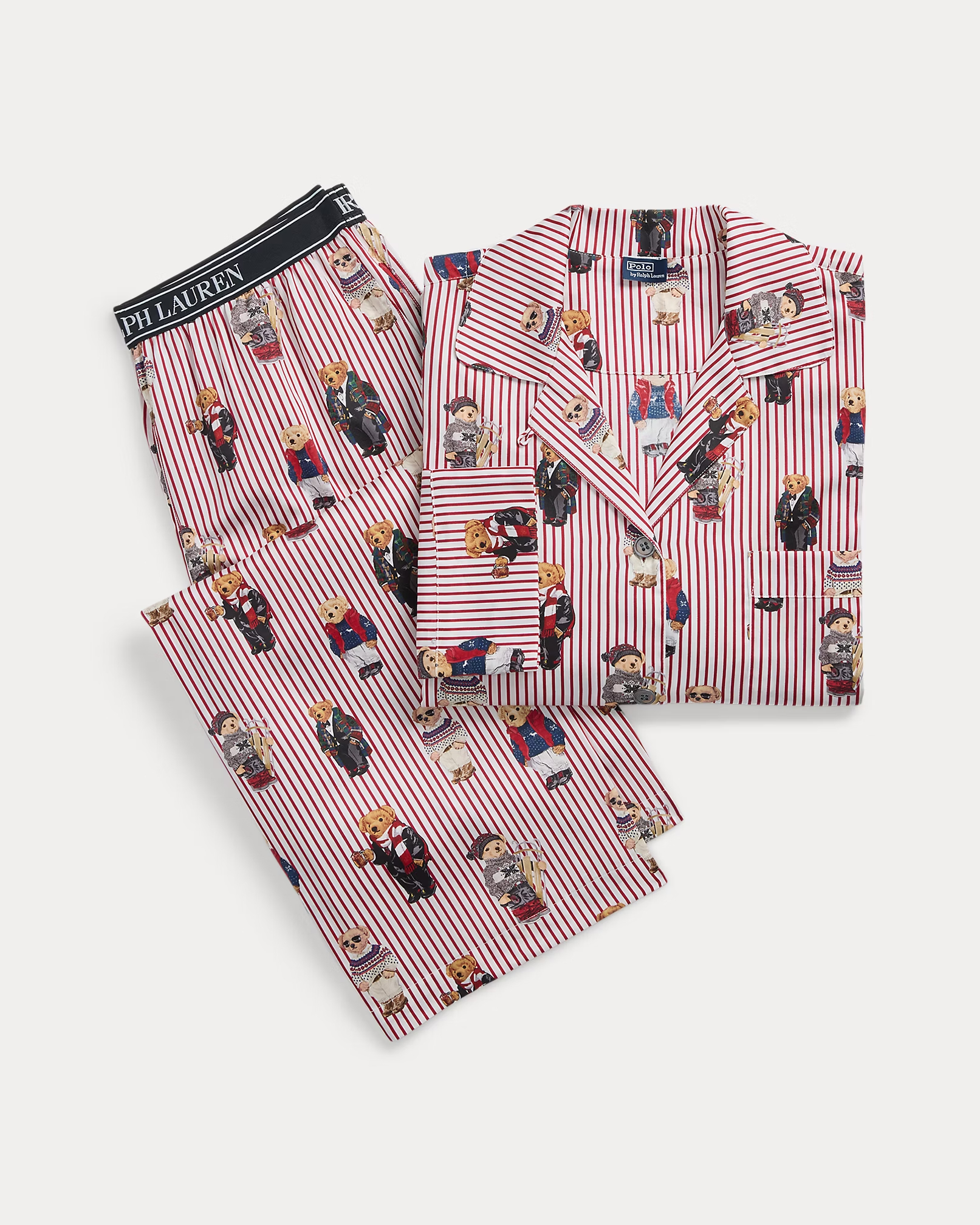Rattglph Lauren Polo Bear Cotton Long-Sleeve Pajama Set