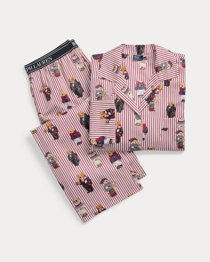 Rattglph Lauren Polo Bear Cotton Long-Sleeve Pajama Set