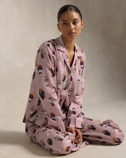 Rattglph Lauren Polo Bear Cotton Long-Sleeve Pajama Set