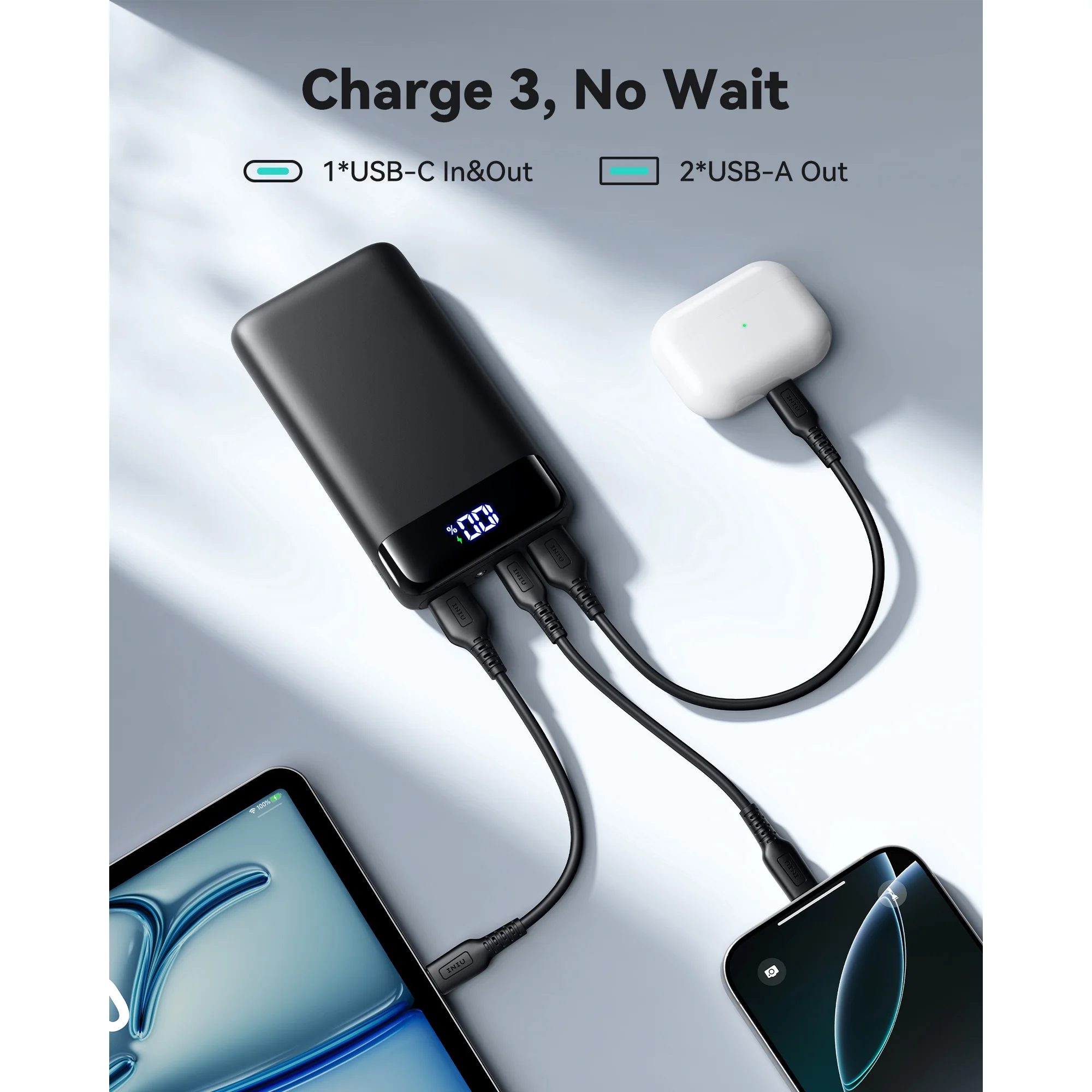 20000mAh Power Bank, 22.5W Fast Charging Portable Charger for iPhone & iPad, LED Display,Black