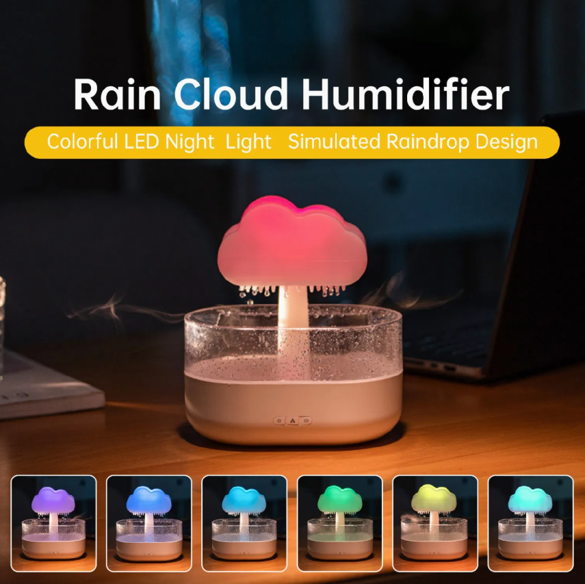 Rain Cloud Humidifier 200ml Water Drops Colorful 7-Color Light Essential Oils Aroma Diffuser