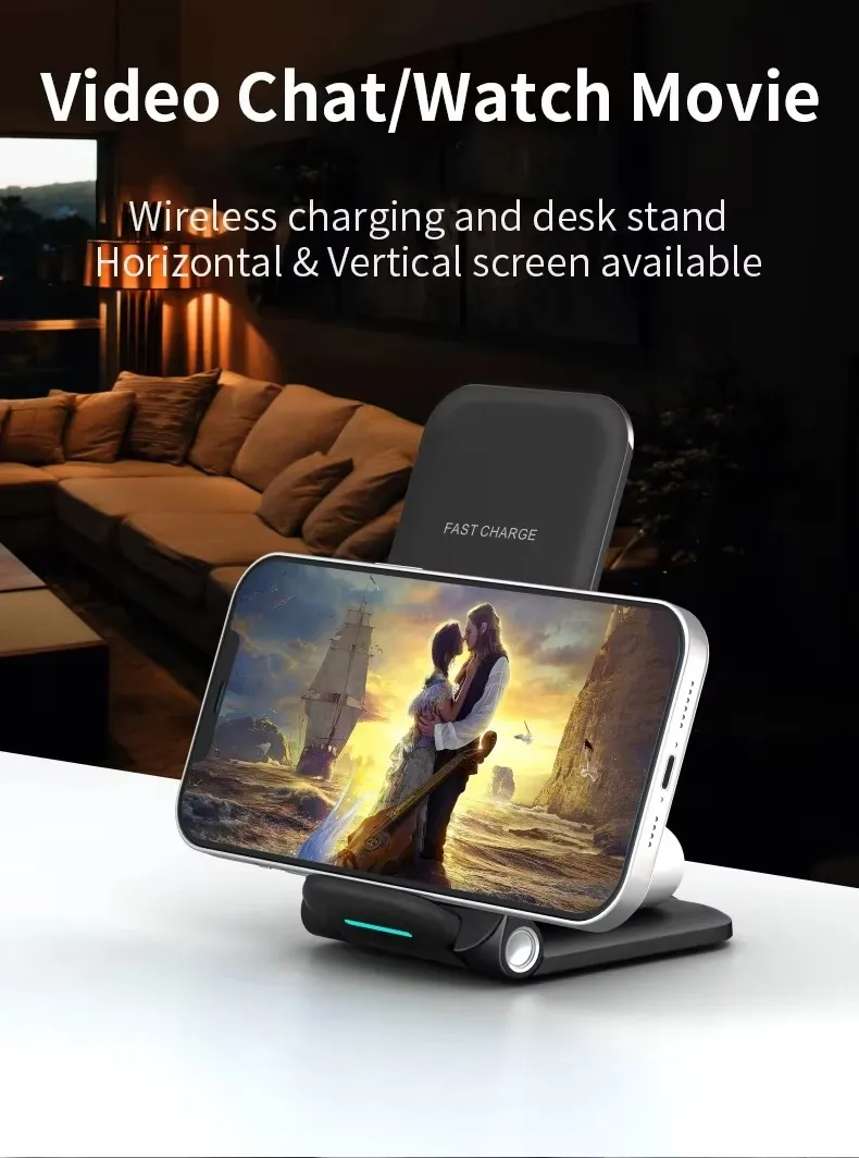 3-in-1 Foldable Wireless Charger Stand for Fast Charging Phone Dock Station