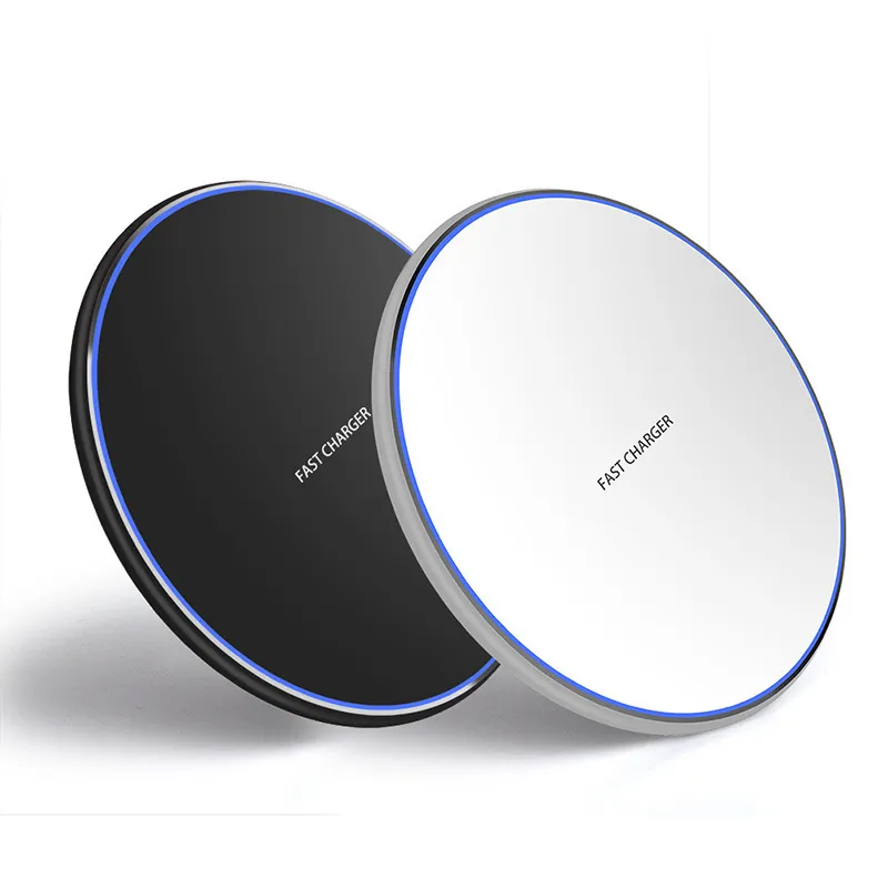 Custom Logo Promotional Gifts Universal 15W Wireless Charging Pad Fast Charger Portable Round Aluminium Alloy 10W LED Light Wireless Chargers