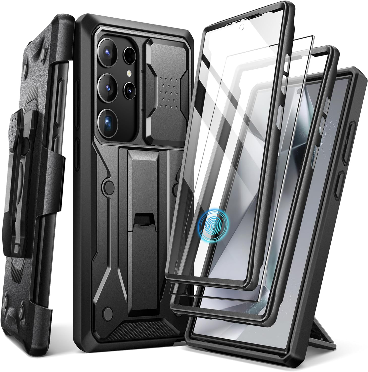 Samsung Galaxy S24 Ultra Case, [Bulit-in Screen Protector & Slide Camera Cover] [2 Front Frame] Military Grade Shockproof Phone Case with Kickstand & Belt-Clip 6.8"