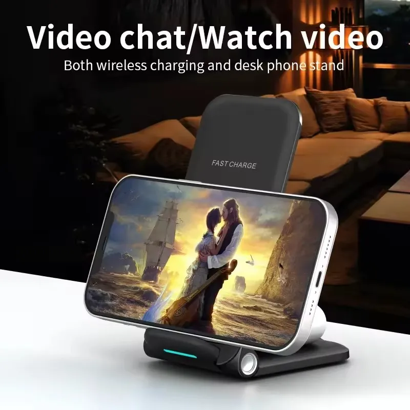 3-in-1 Foldable Wireless Charger Stand for Fast Charging Phone Dock Station