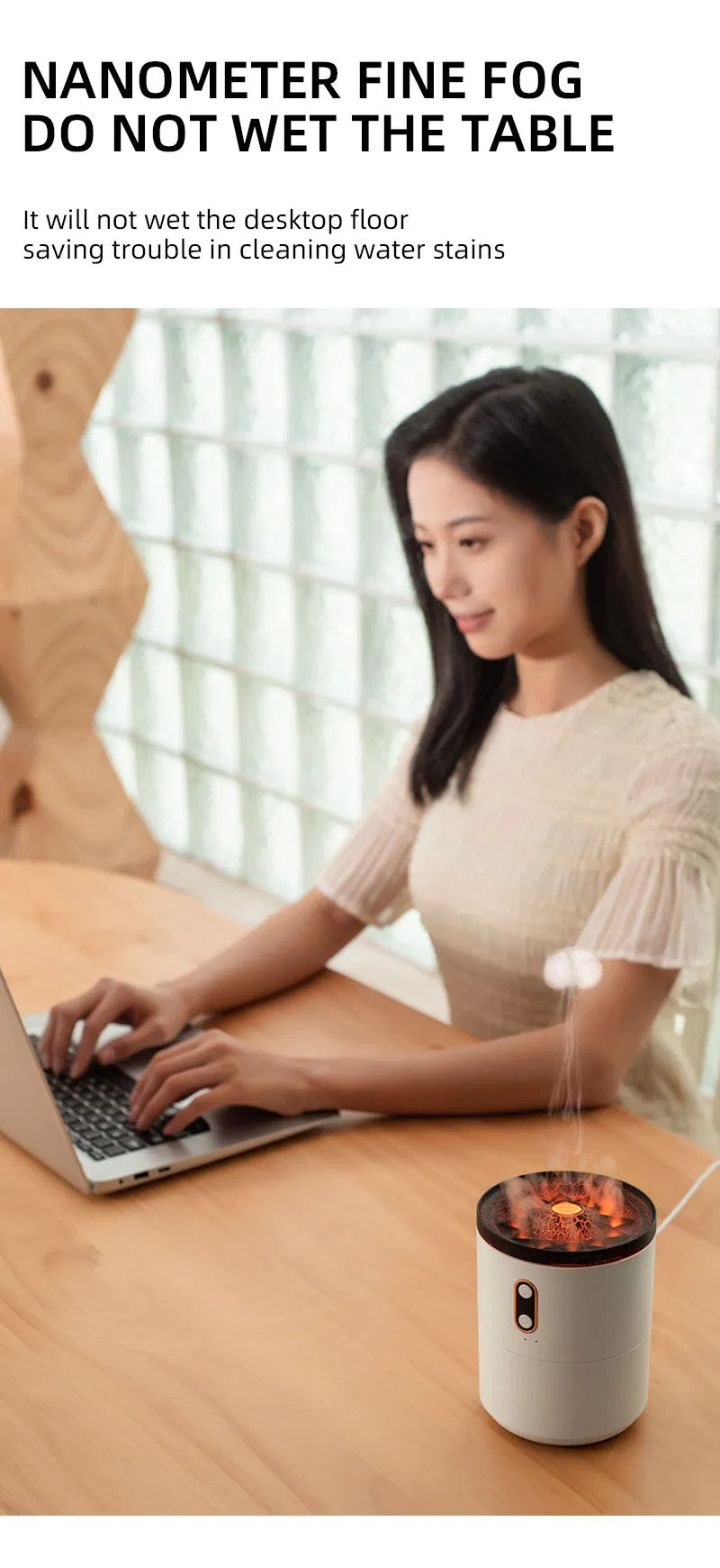 450ml 3D Simulated Flame Volcano Aroma Diffuser Ultrasonic Smart Cool Mist Jellyfish Diffuser for Home Office