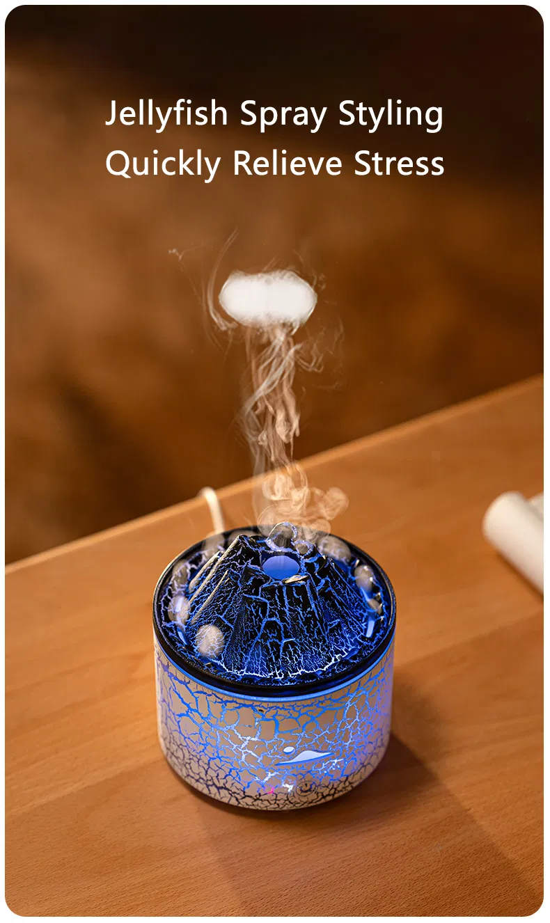 2024 New 180ml Mini Flame Volcano Aroma Ultrasonic Cool Mist Jellyfish Diffuser