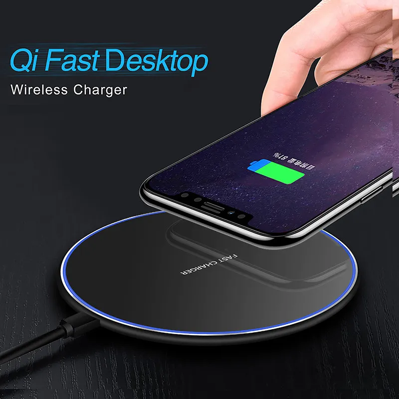 Custom Logo Promotional Gifts Universal 15W Wireless Charging Pad Fast Charger Portable Round Aluminium Alloy 10W LED Light Wireless Chargers