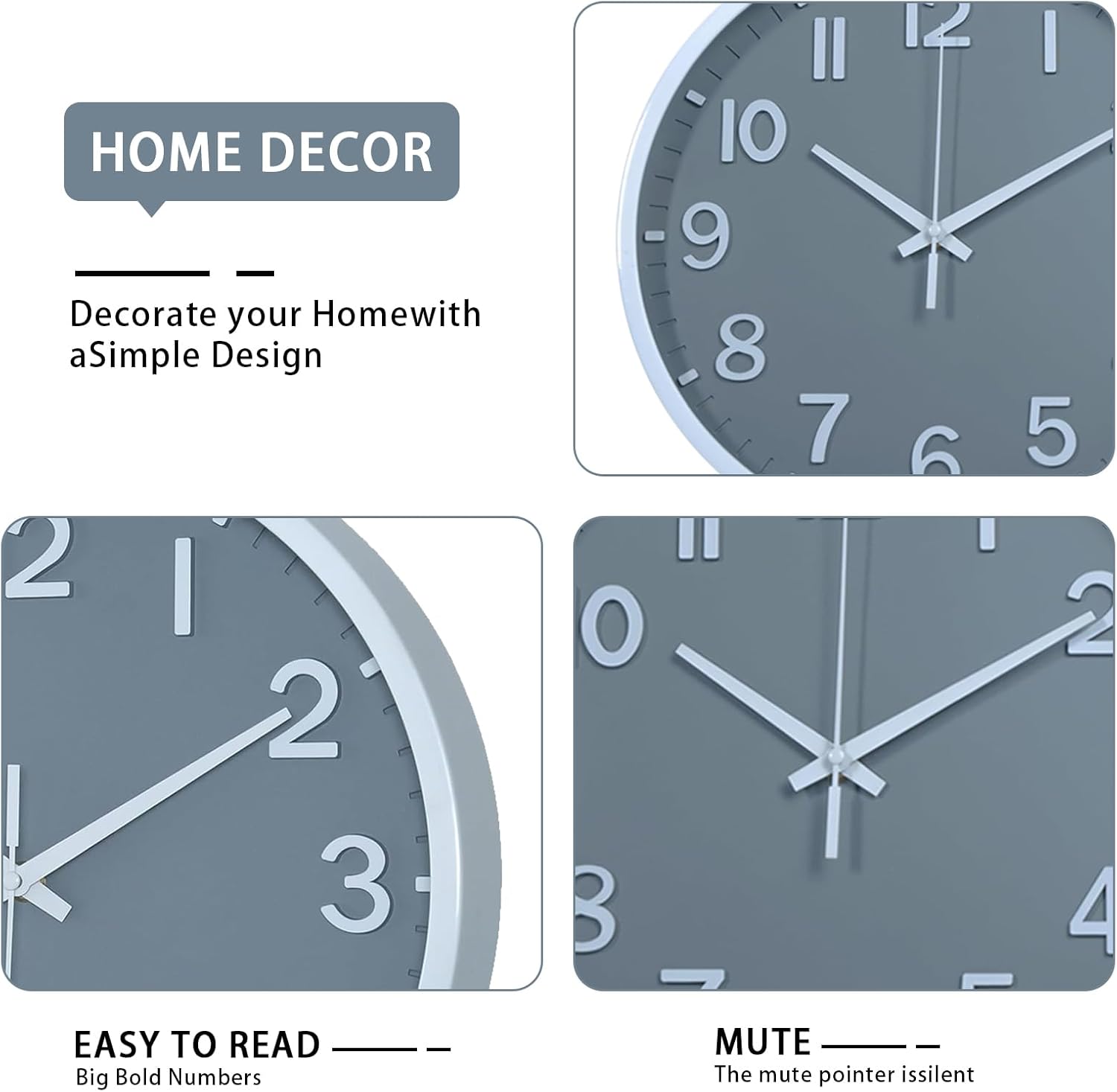 Wall Clocks Battery Operated 8 inch Modern Wall Clock,Silent Non Ticking Wall Clock for Living Room Bedroom Kitchen Office Classroom Decor (Gray White)