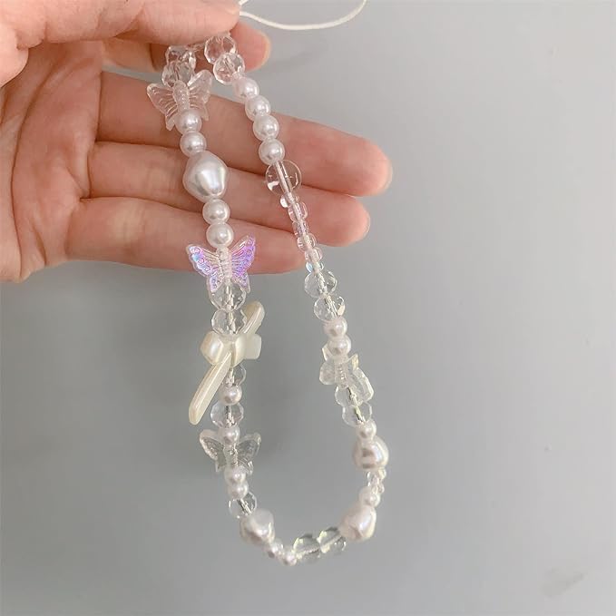 Fycyko Compatible for iPhone 11 3D Butterfly Floral Clear with Design Aesthetic Women Teen Girls Glitter Pretty Crystal Sparkle Sparkly Cute Girly Phone Cases Protective Cover+Pearl Chain-Clear