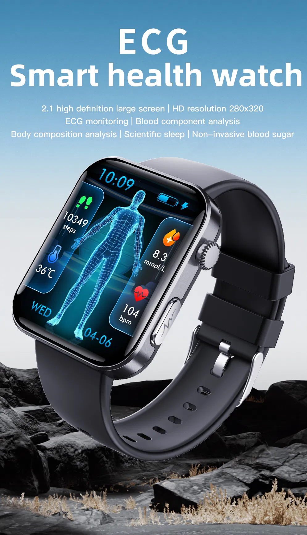 Hot F300 Bracelet ECG PPG Hrv Blood Oxygen Body Temperature Heart Monitor Smart Watch