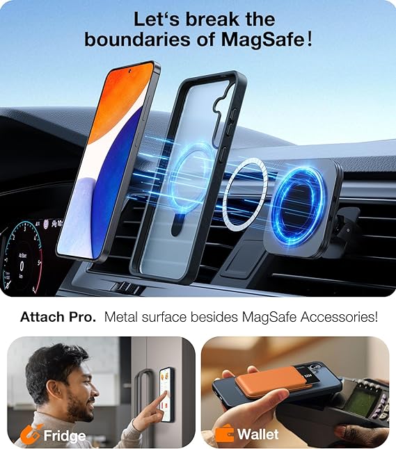 TORRAS Magnetic Ostand for Samsung Galaxy S24 Plus Case, [Military Grade Drop Tested][Compatible with MagSafe][Build in Kickstand] Shockproof Slim Protective for S24+ Case 6.7", Translucent Black