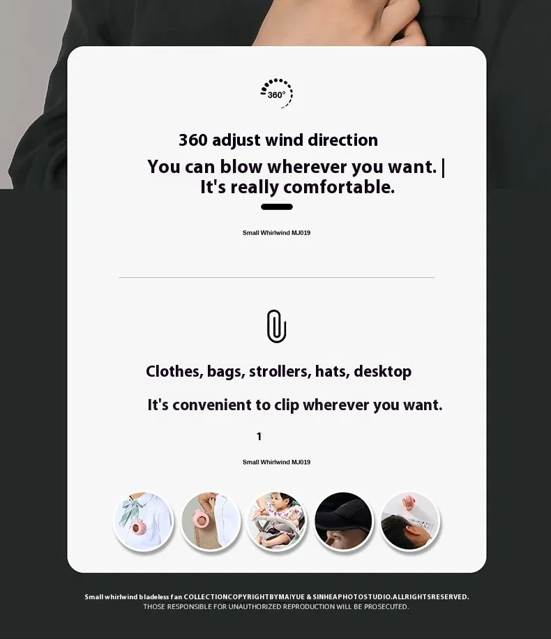 New Special USB Portable Bladeless Mini Clip Electric Fan No Vane Neck Hanging Portable Fan