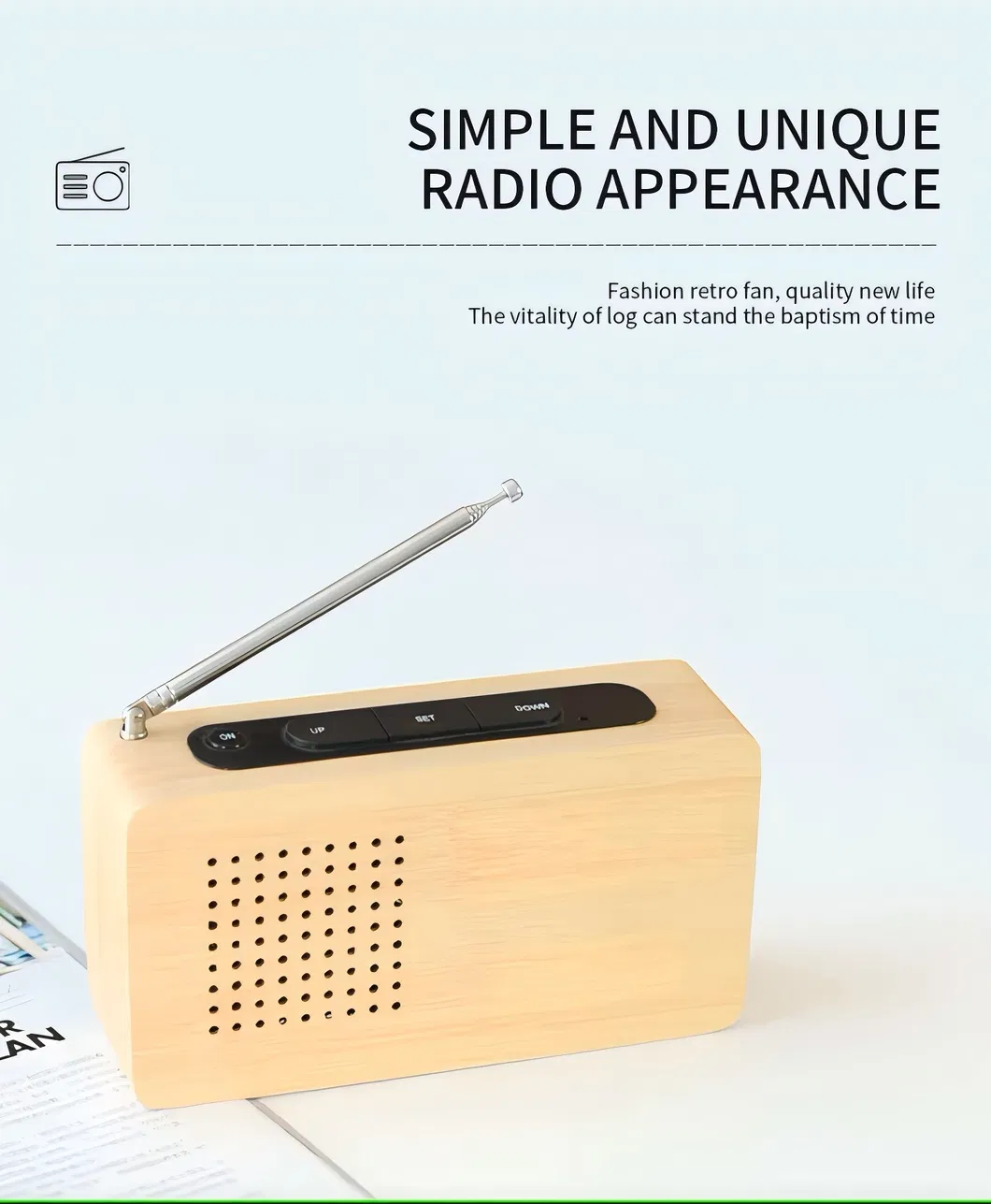 Wooden LED Digital FM Radio Alarm Clock with Temperature Sound Control